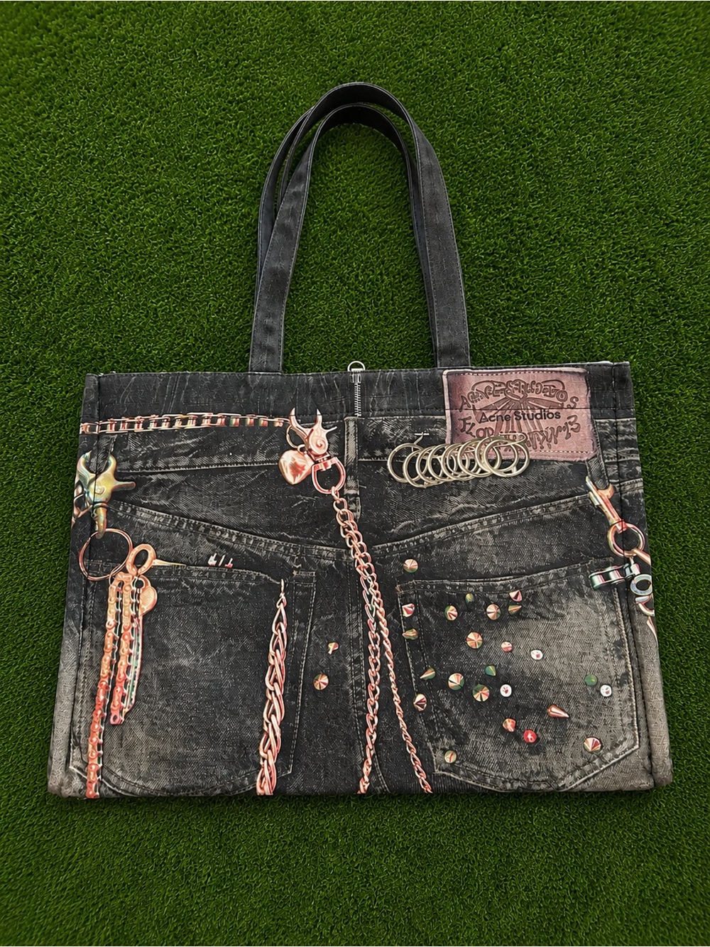 Acne Studios Trompe L’Oeil Denim Summer Tote Bag - Picture 2 of 6